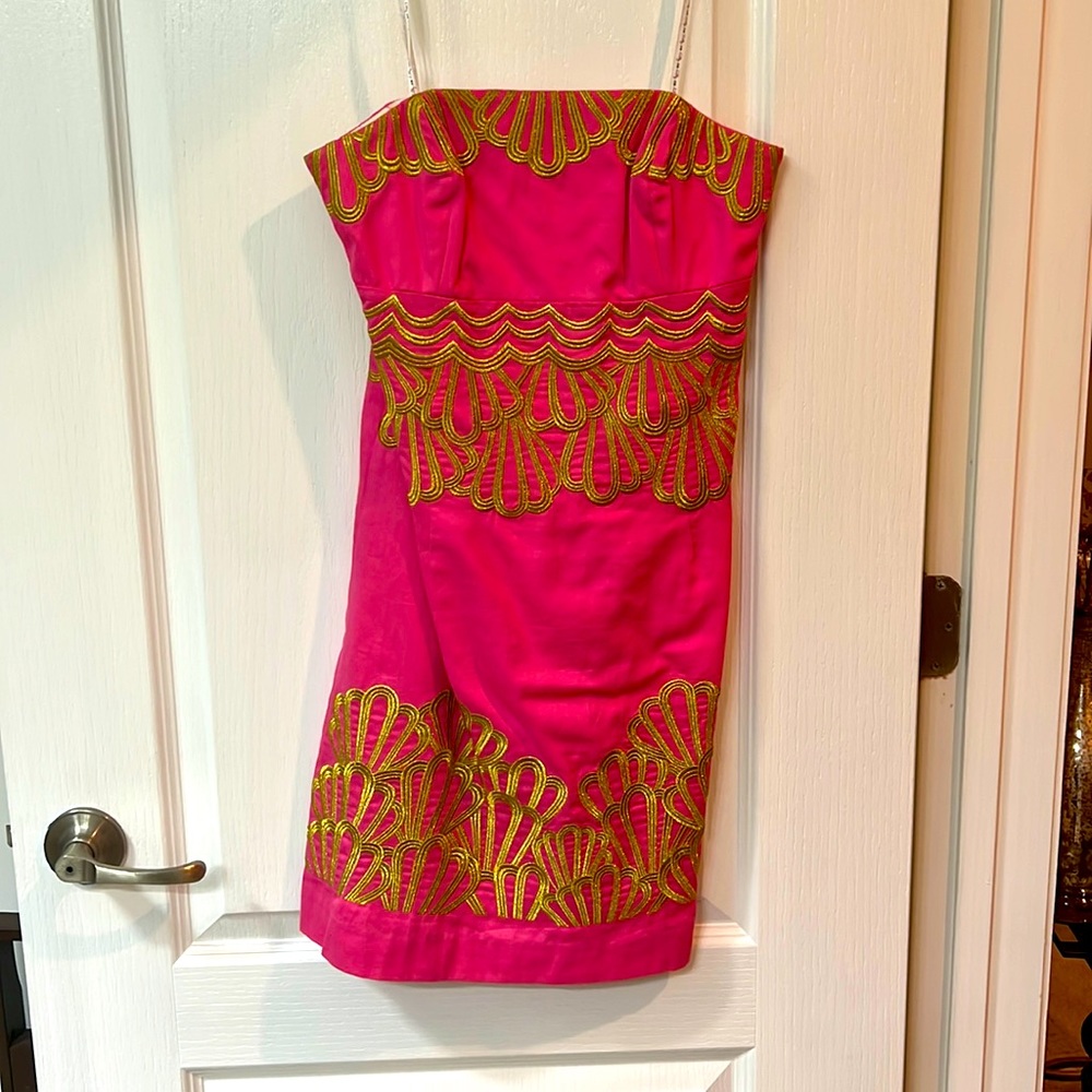 Lily Pulitzer pink dress with gold detailing